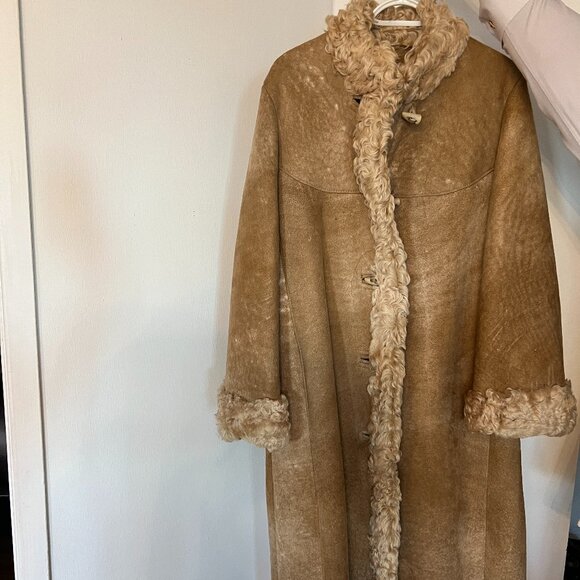 Vintage 1970s Penny Lane Long Fur Coat + Suede - Picture 2 of 2